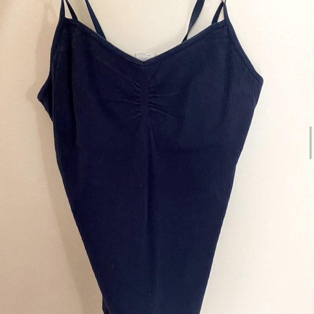 Ribbed Adjustable Navy Blue Sports Tank